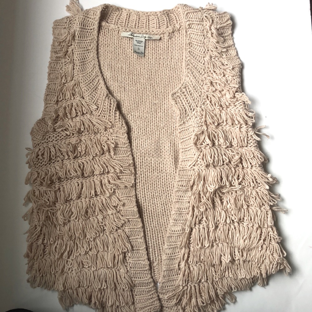 Tan Ruffled sweater cardigan